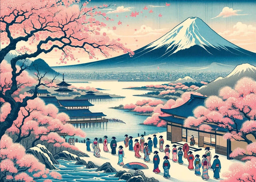 Japanese ukiyo-e Fuji cherry blossom wallpaper | Living room and bedroom decorative wall