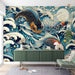 Japanese ukiyo-e koi wallpaper mural | Living room and study auspicious decoration wall