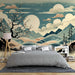 Japanese Ukiyo-e Landscape Wallpaper - Healing Style for Living Room & Bedroom with serene cherry blossoms, waves, and mountains backdrop