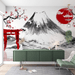 Japanese wallpaper featuring cherry blossom trees and Mount Fuji - Carving wallpaper