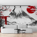 Japanese wallpaper featuring cherry blossom trees and Mount Fuji - Carving wallpaper