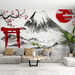 Japanese wallpaper featuring cherry blossom trees and Mount Fuji - Carving wallpaper
