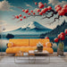 Japanese Wallpaper Mural | Mount Fuji and Japanese Red Cherry - Carving wallpaper