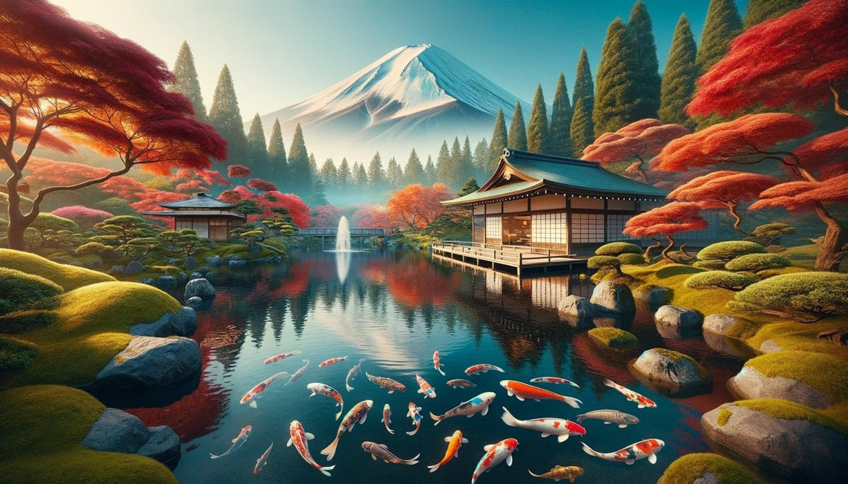 Japanese Wallpaper Mural | Red Maple Trees on Mount Fuji - Carving wallpaper