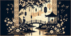 Japanese Wallpaper Murals | Black and Beige Zen Temples and Lakes - Carving wallpaper