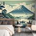 Japanese Wallpaper Murals | Mount Fuji and Lake Japan with Boats - Carving wallpaper