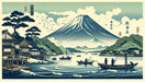 Japanese Wallpaper Murals | Mount Fuji and Lake Japan with Boats - Carving wallpaper