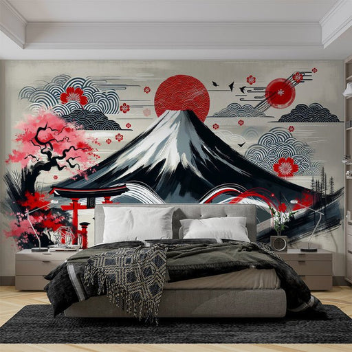 Japanese Wallpaper Murals | Mount Fuji and Traditional Japanese Design - Carving wallpaper