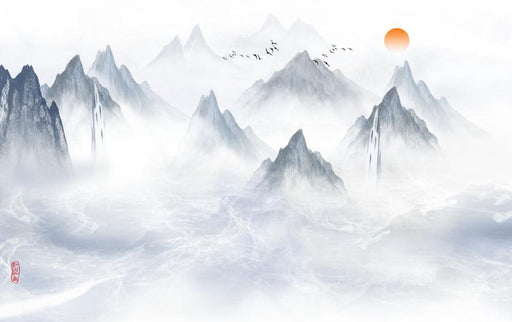 Japanese Wallpaper Murals | Mountains and Mist - Carving wallpaper