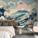 Japanese Wave Wallpaper Mural | Mount Fuji and Japanese Cherry Roses - Carving wallpaper