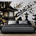 Japanese Zen wallpaper mural with temple on the back of the full moon - Carving wallpaper