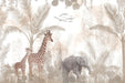 Jungle Animal Retro Wallpaper Mural | Giraffe & Elephant Print for Bedroom & Living Room | African Safari Theme