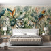 Jungle Animal Wallpaper Mural | Tigers and Parrots in Tropical Vegetation - Carving wallpaper