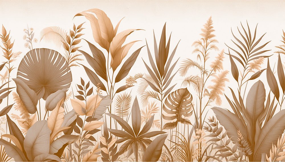 Jungle beige wallpaper mural | Ultimate exotic atmosphere - Carving wallpaper