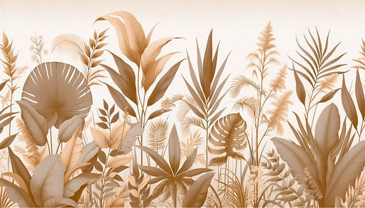 Jungle beige wallpaper mural | Ultimate exotic atmosphere - Carving wallpaper