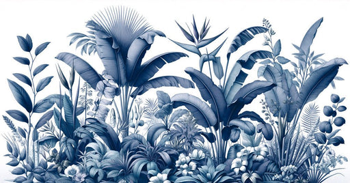 Jungle Blue Duck Wallpaper Mural | Blue Flower Composition - Carving wallpaper