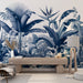 Jungle Blue Duck Wallpaper Mural | Blue Flower Composition - Carving wallpaper