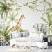 Jungle Children Wallpaper Mural | Giraffes, Elephants, Palms - Carving wallpaper