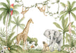 Jungle Children Wallpaper Mural | Giraffes, Elephants, Palms - Carving wallpaper