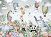 Jungle Pet Hot Air Balloon Wallpaper Mural | Kids Room Adventure Decor | Playful Nursery Wall Design