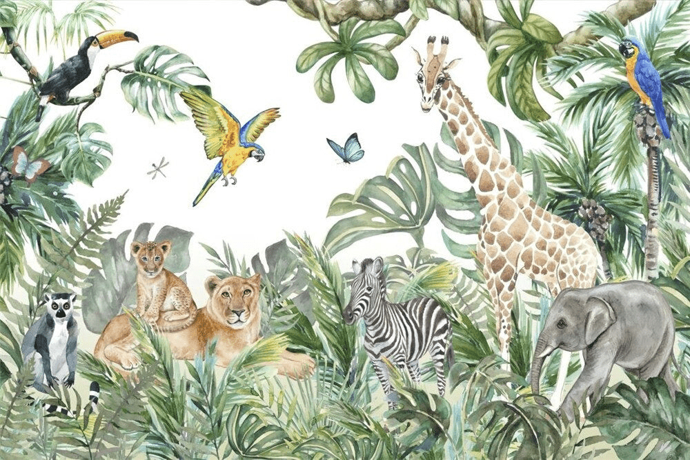 Jungle wallpaper, flora and fauna - Carving wallpaper