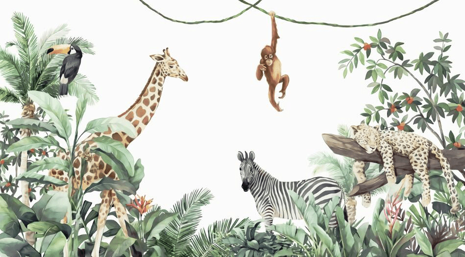 Jungle wallpaper, giraffe, monkey spot, careless - Carving wallpaper