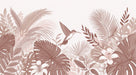 Jungle Wallpaper Mural | Hummingbird and Retro Leaves - Carving wallpaper