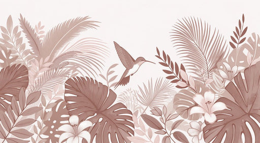 Jungle Wallpaper Mural | Hummingbird and Retro Leaves - Carving wallpaper