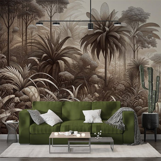 Jungle Wallpaper Mural | Tropical Brown Tone - Carving wallpaper