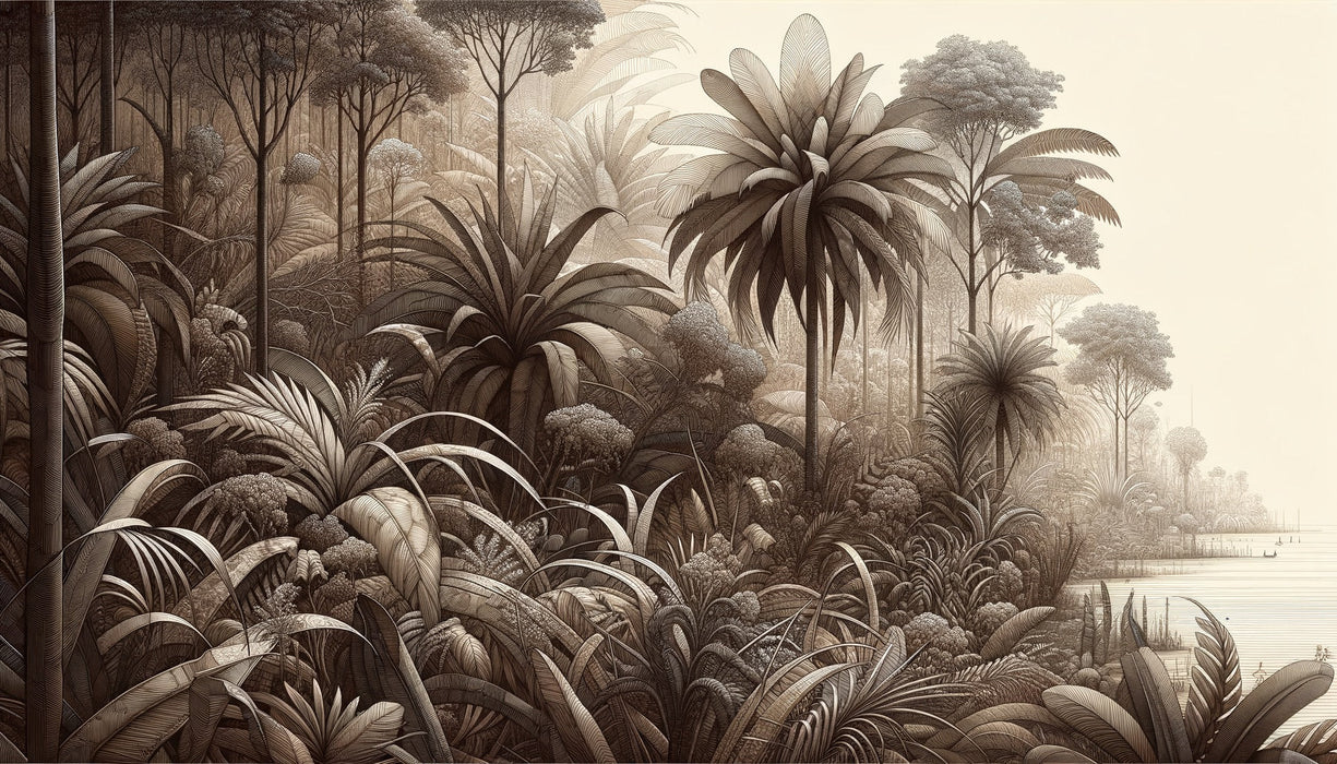 Jungle Wallpaper Mural | Tropical Brown Tone - Carving wallpaper