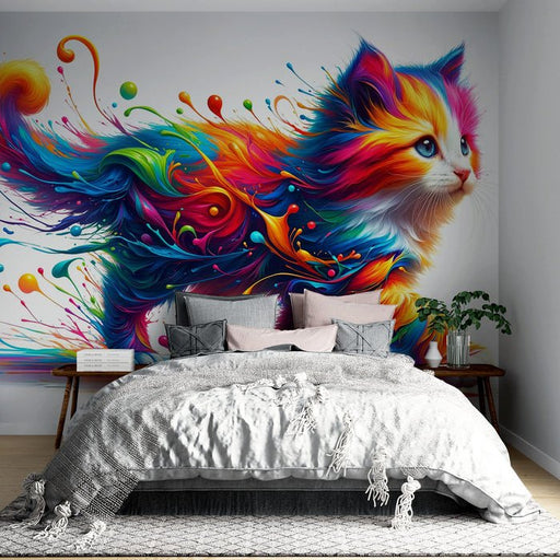 Kitten Wallpaper Mural | Colorful Paint Explosion - Carving wallpaper