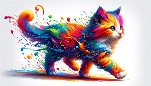 Kitten Wallpaper Mural | Colorful Paint Explosion - Carving wallpaper