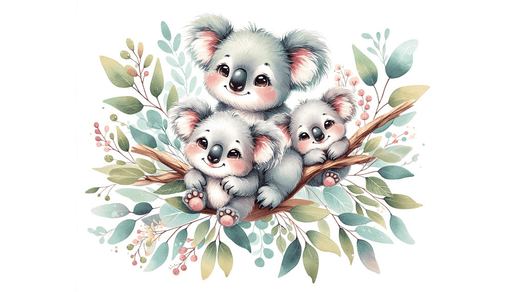 Koala Baby Wallpaper | Cute Koala Family and Leaves - Carving wallpaper