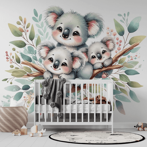 Koala Baby Wallpaper | Cute Koala Family and Leaves - Carving wallpaper
