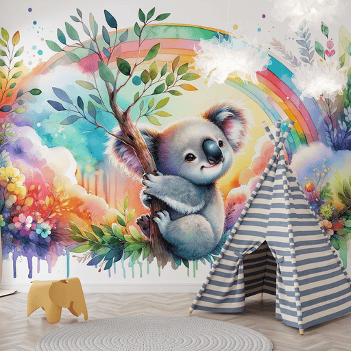 Koala Wallpaper Multi colored Rainbow and Leaf Watercolor - Carving wallpaper