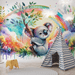 Koala Wallpaper Multi colored Rainbow and Leaf Watercolor - Carving wallpaper