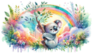 Koala Wallpaper Multi colored Rainbow and Leaf Watercolor - Carving wallpaper