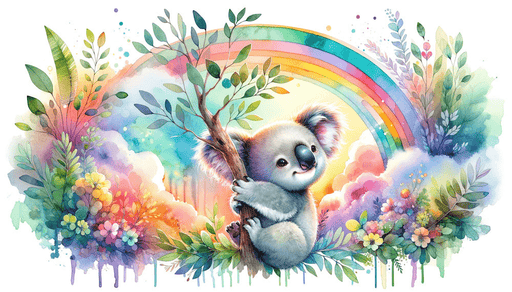 Koala Wallpaper Multi colored Rainbow and Leaf Watercolor - Carving wallpaper