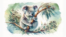 Koala Wallpaper Mural | Green Natural Watercolor Painting - Carving wallpaper