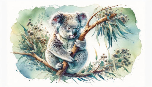Koala Wallpaper Mural | Green Natural Watercolor Painting - Carving wallpaper