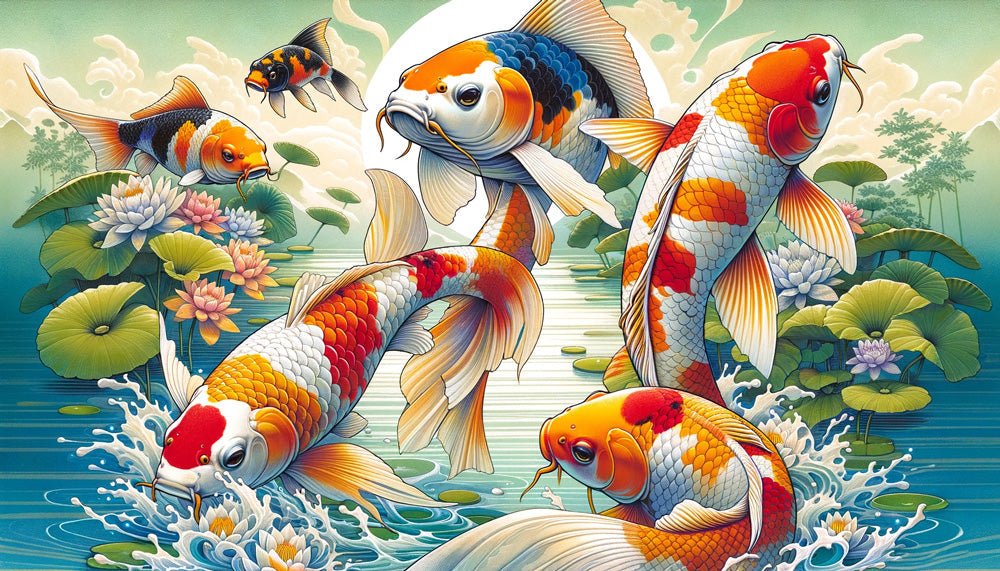 Koi Carp Wallpaper Mural | Lotus and Lotus Leaf Natural Water Scenery - Carving wallpaper