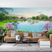 Lake View Flower Wallpaper | Chinese Garden Landscape Mural Painting - Carving wallpaper