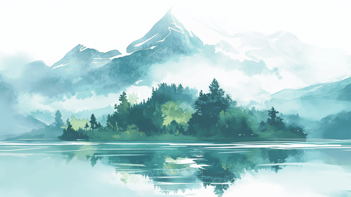 Lakes, landscape wallpaper murals | Watercolor style - Carving wallpaper