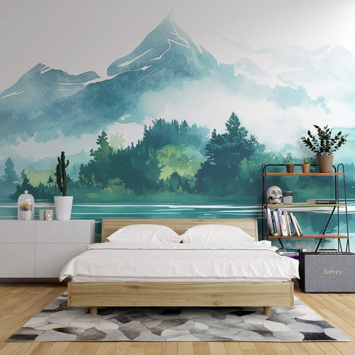 Lakes, landscape wallpaper murals | Watercolor style - Carving wallpaper
