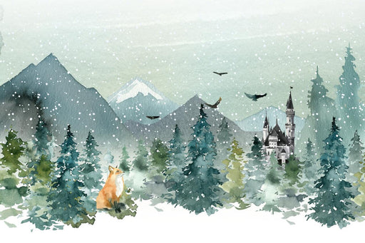 Landscape Forest Wallpaper Mural | Fairy Tale Forest Mural - Carving wallpaper