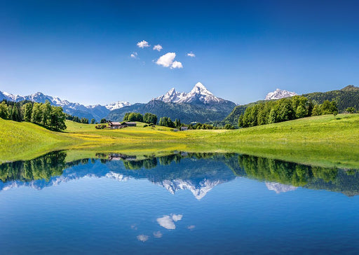 Landscape Lake Wallpaper Mural | Blue Sky, White Clouds - Carving wallpaper