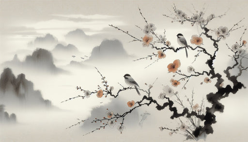Landscape Plum Blossom Wallpaper Mural | Chinese Ink Painting Flowers and Birds - Carving wallpaper