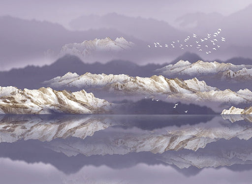 Landscape Reflection Mural Wallpaper | Misty Mountain Wallpaper - Carving wallpaper