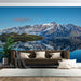 Landscape Reflection Wallpaper Mural | Natural Healing Decorative Wall - immersive mountain lake scene with snowy peaks reflected in tranquil waters, home living room decor