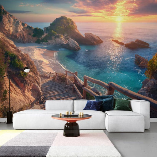 Landscape wallpaper murals | Wooden stairs and desolate beaches - Carving wallpaper